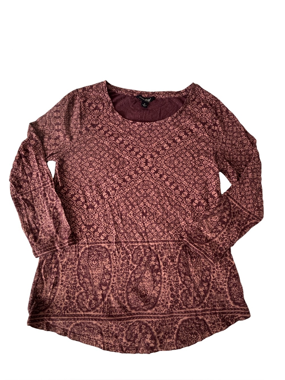 Lucky Brand Maroon Paisley Print Long Sleeve